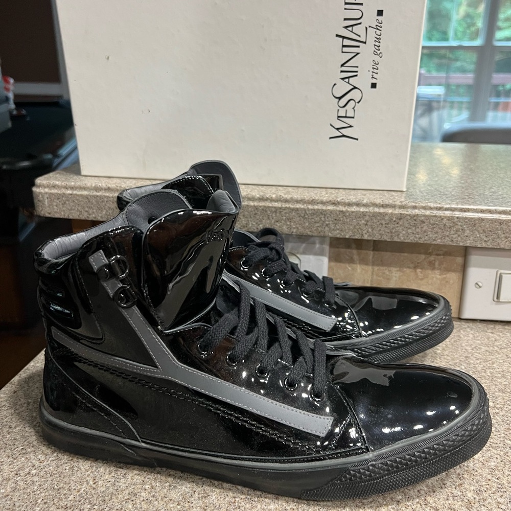 Yves Saint Laurent Black Patent High-Top Sneakers